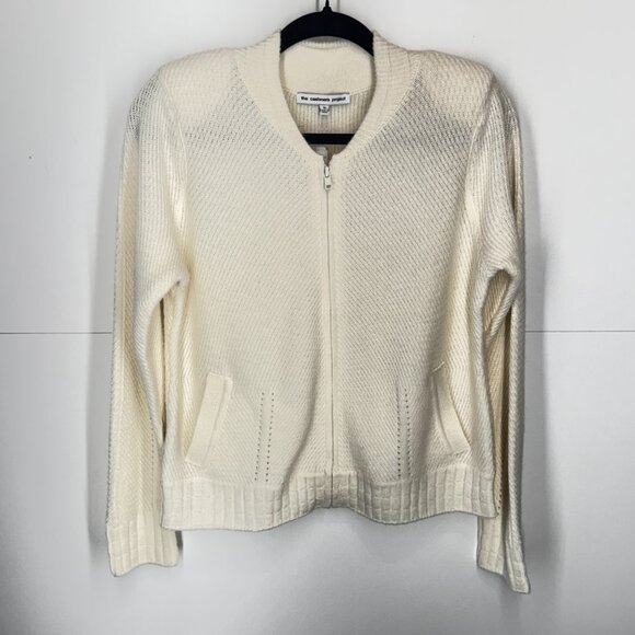 NWT The Cashmere Project Zip Textured Bomber Sweater in Frost White - Picture 1 of 12